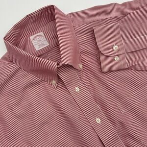 Brooks Brothers Men's Red Stripe Button Down Shirt Regular Fit Non Iron 17-4/5